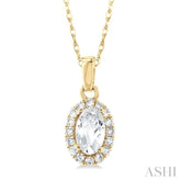 5x3 MM Oval Shape White Topaz and 1/20 Ctw Single Cut Diamond Halo Semi-Precious Pendant with Chain in 14K Yellow Gold